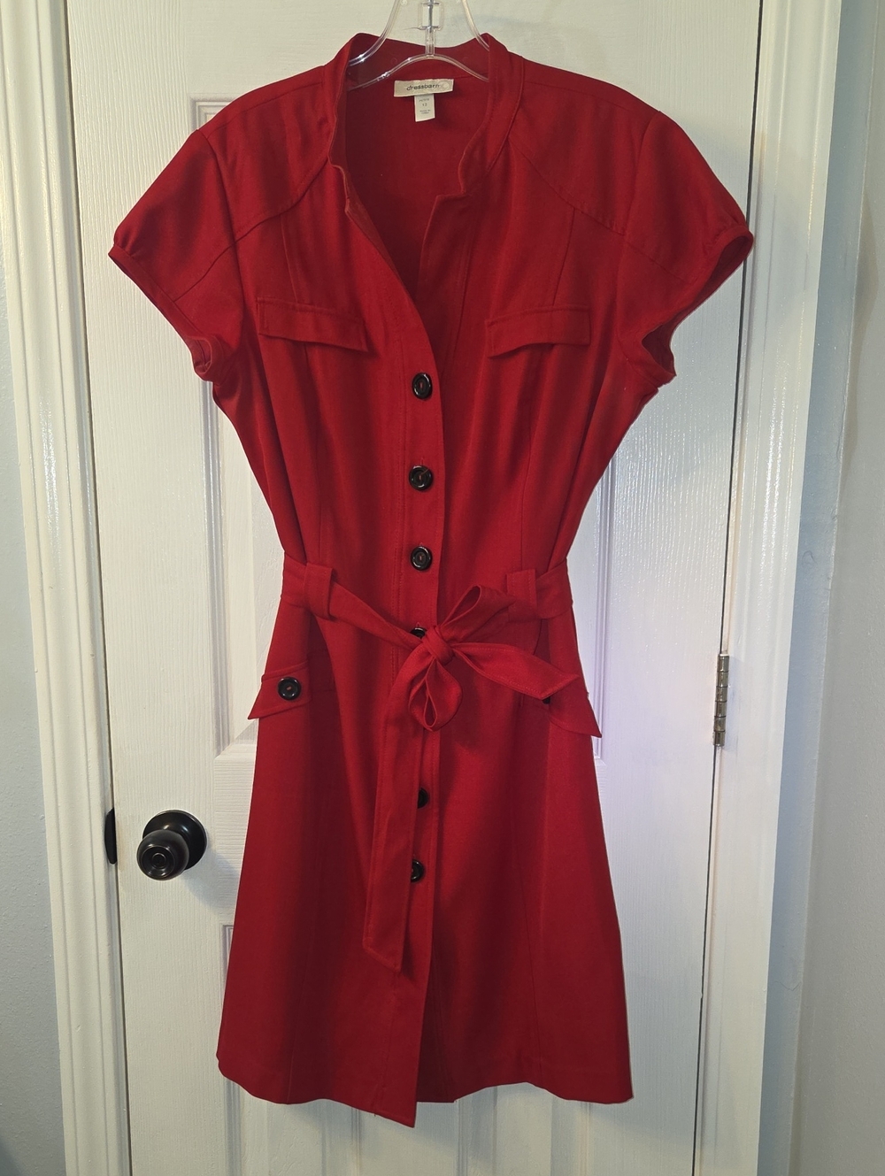 Dress Barn Red Button-Front Tie-Waist Mini Dress